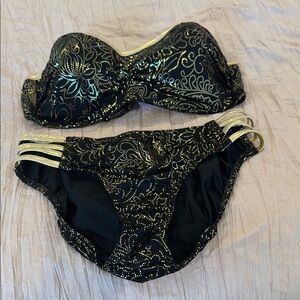 NWOT VENUS Black and Gold Bikini with Sparkle Detail